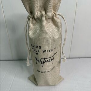 Wine Burlap Gift Bag WiTh Letters “Pairs Well With A Apartment “ Brand New